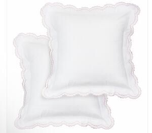 Melange Home Double Scalloped Embroidered Sham (1) White Pink Trim NEW